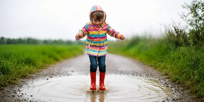 Little Girl Jumping in a Muddy Puddle