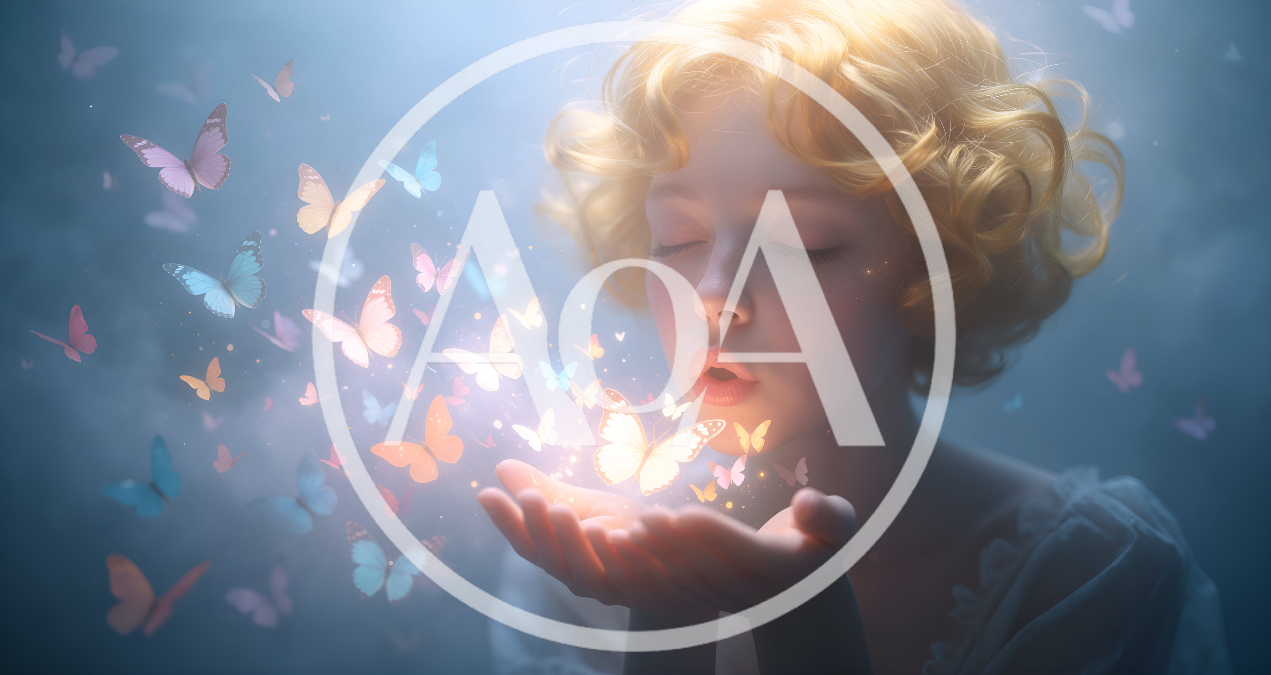 Young Girl Blowing Glowing Butterflies From Her Hands