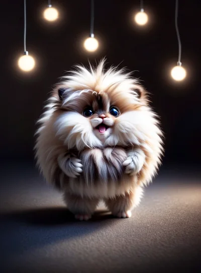 Fluffy Pomeranian Puppy Standing Under Hanging Lights