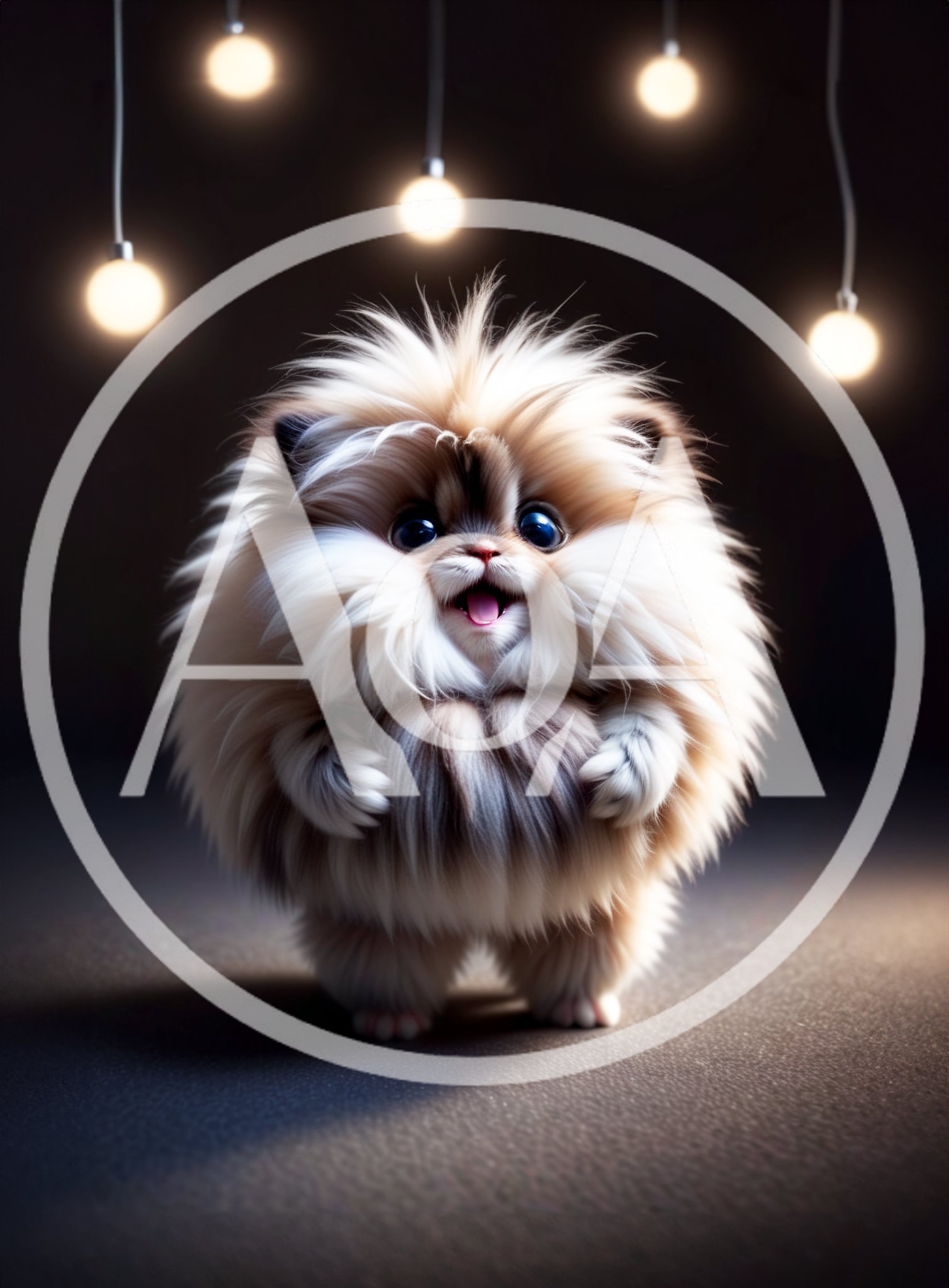 Fluffy Pomeranian Puppy Standing Under Hanging Lights