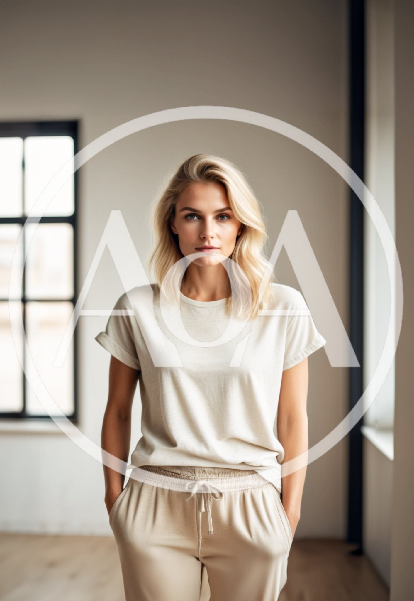 Portrait Of A Blonde Woman In Casual Loungewear