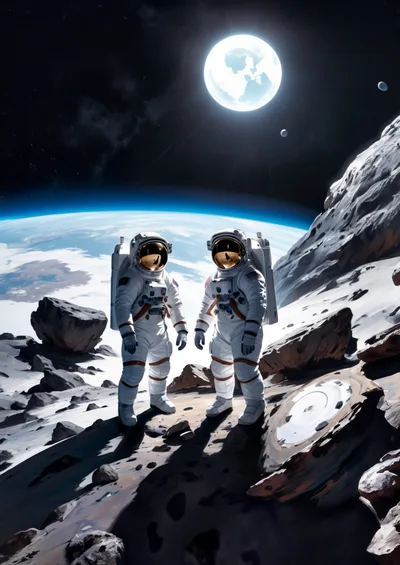 Two Astronauts Standing On A Lunar Surface