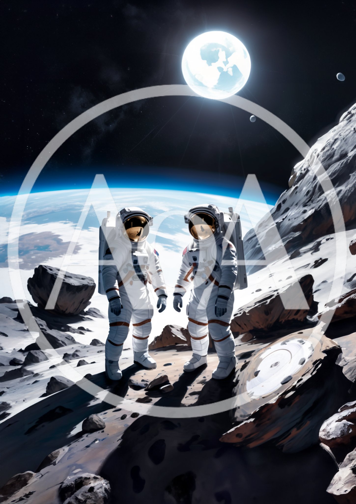 Two Astronauts Standing On A Lunar Surface
