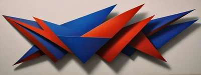 Abstract Geometric Wall Sculpture With Red And Blue Triangles