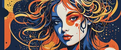 Stylized Digital Illustration Of A Woman With Flowing Hair