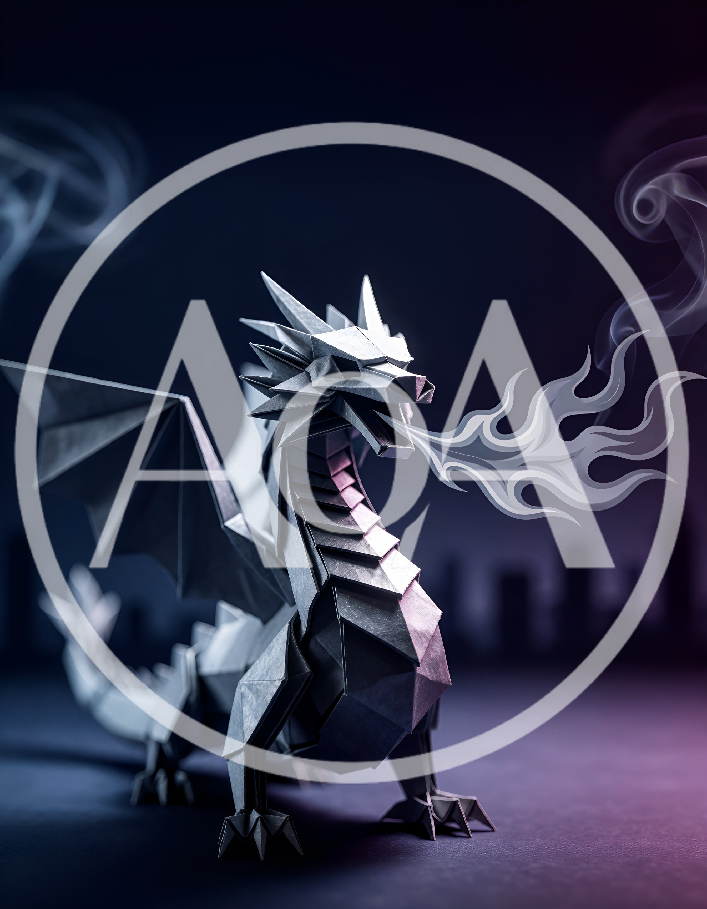 Origami Dragon Breathing Stylized Paper Smoke