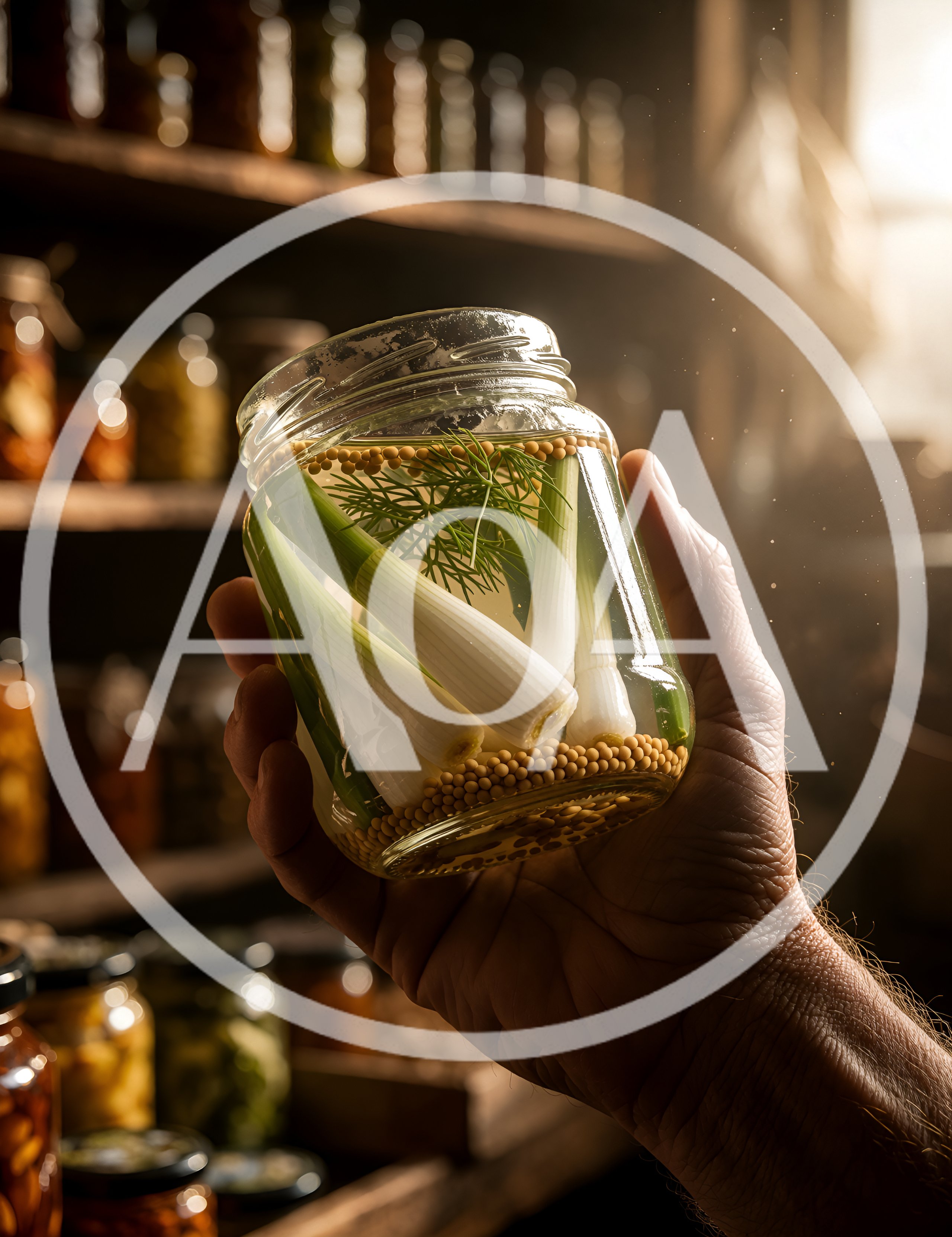 Hand Holding A Jar Of Pickled Spring Onions