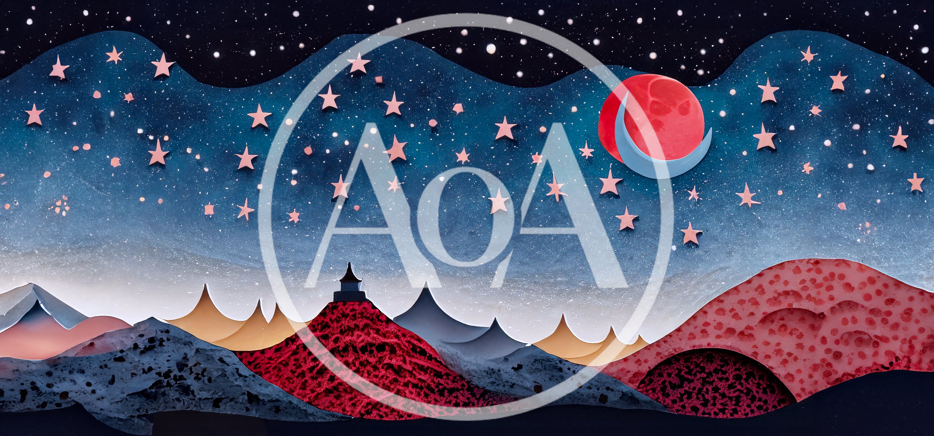 Stylized Paper Cutout Landscape With Stars And Moon