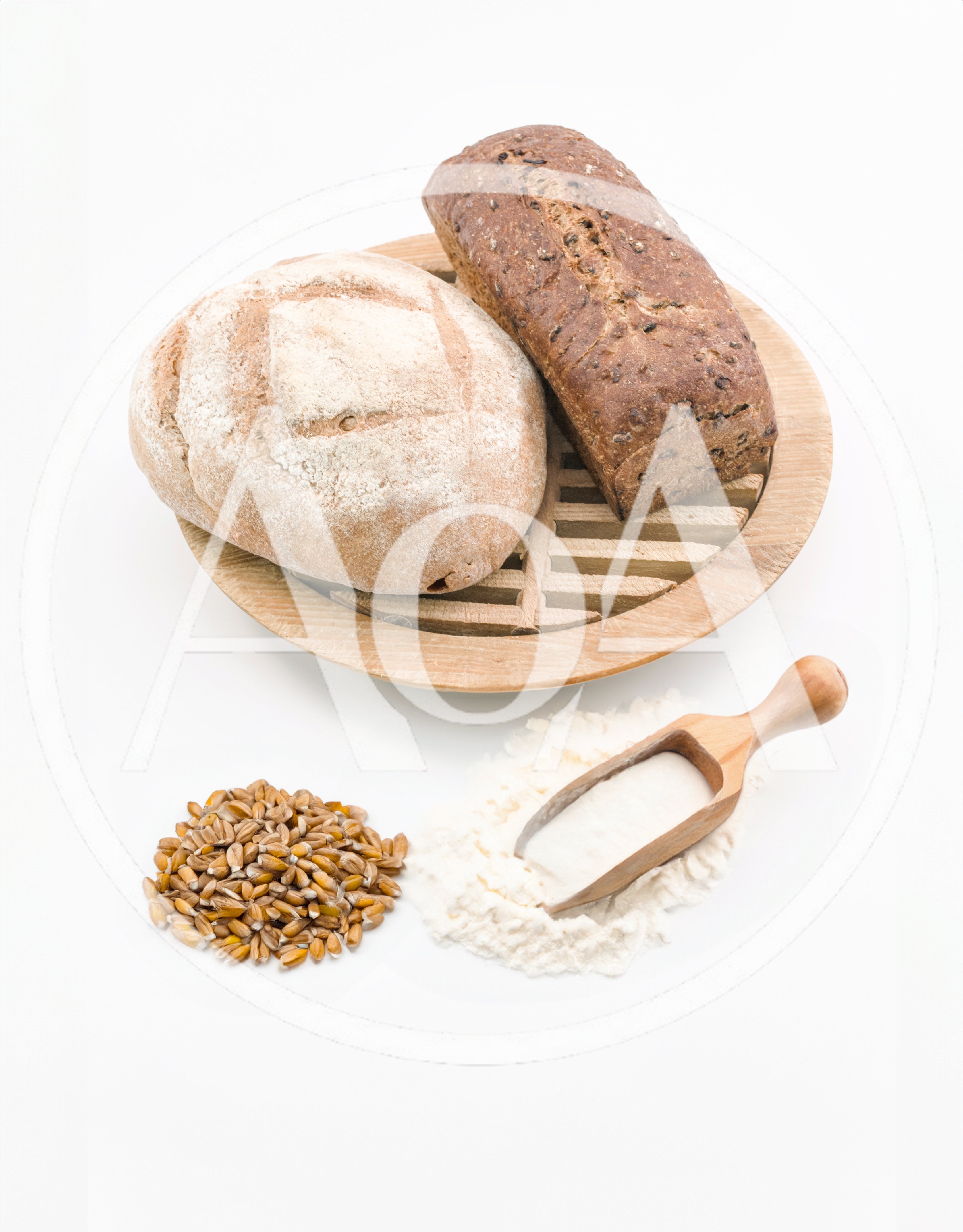 Artisan Bread Loaves With Wheat Grains And Flour