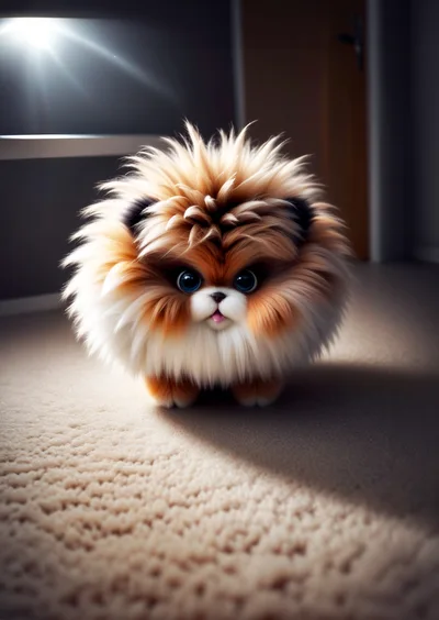 Fluffy Pomeranian Puppy Standing On Carpet