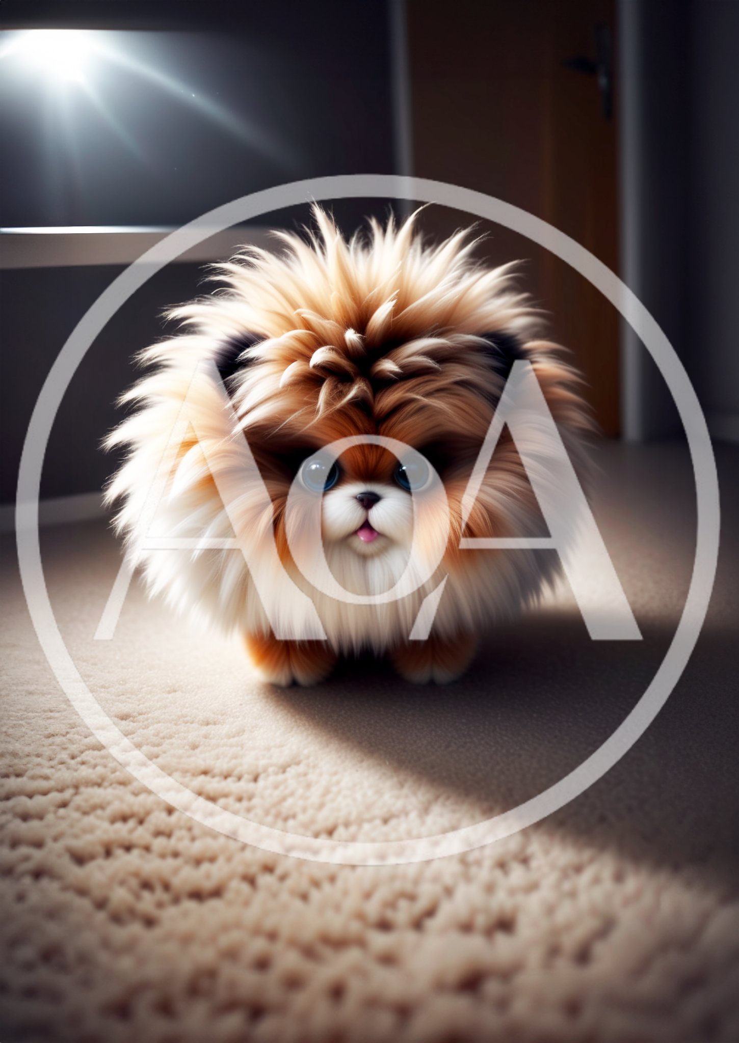 Fluffy Pomeranian Puppy Standing On Carpet