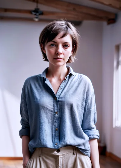 Portrait Of A Young Woman In A Casual Shirt