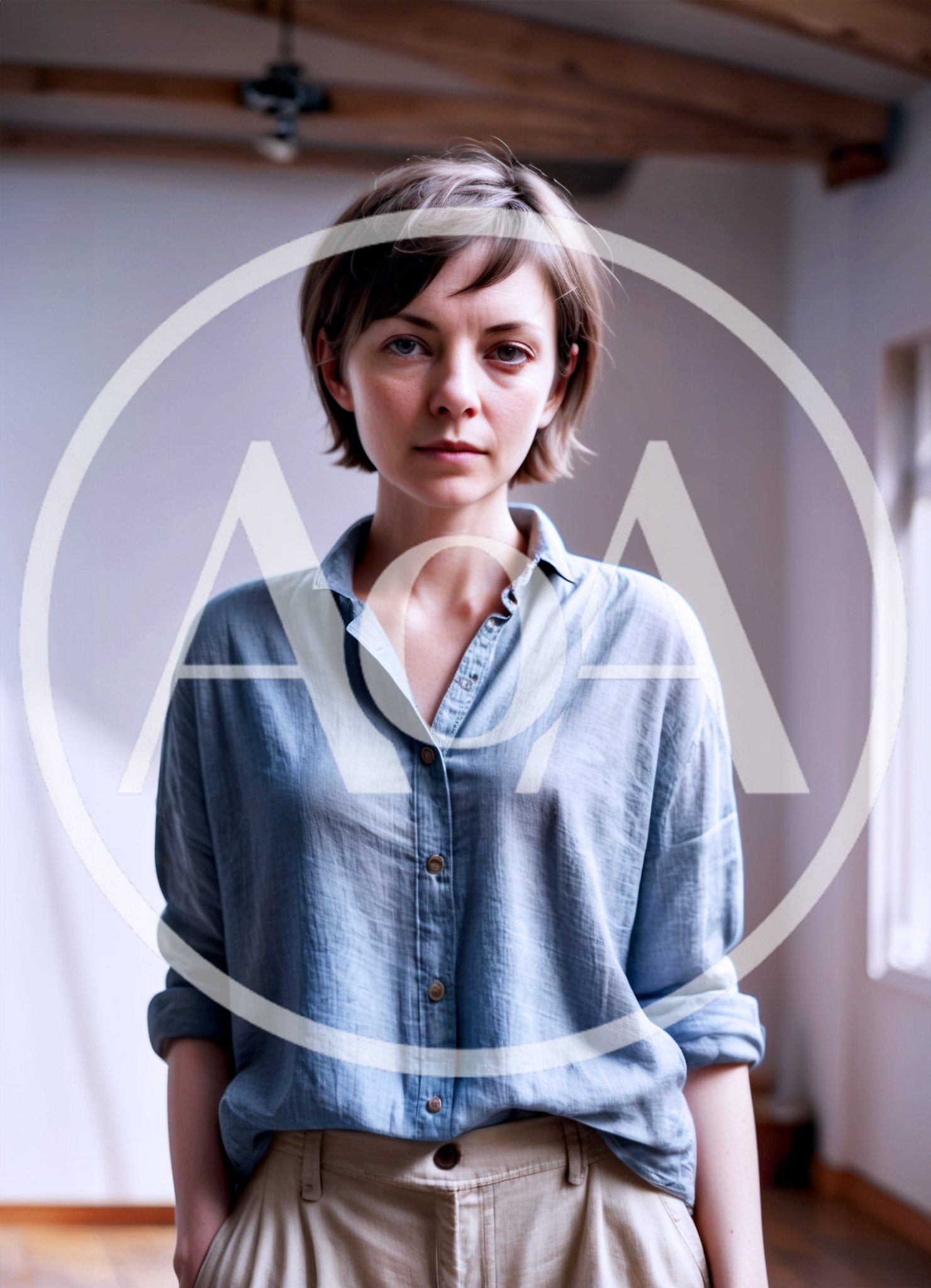 Portrait Of A Young Woman In A Casual Shirt