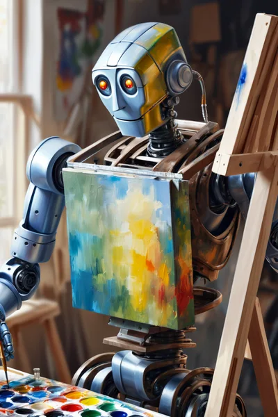 Robot Artist Painting Abstract Art In Studio
