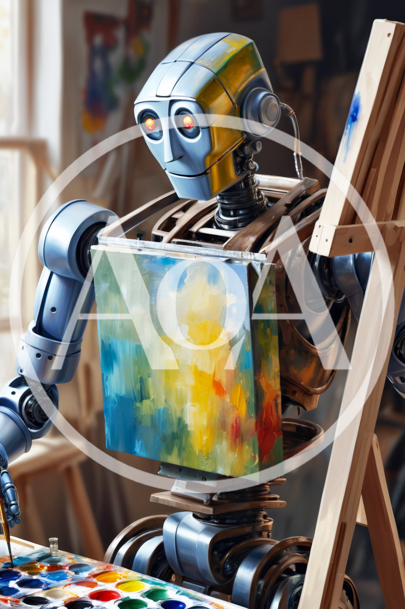Robot Artist Painting Abstract Art In Studio