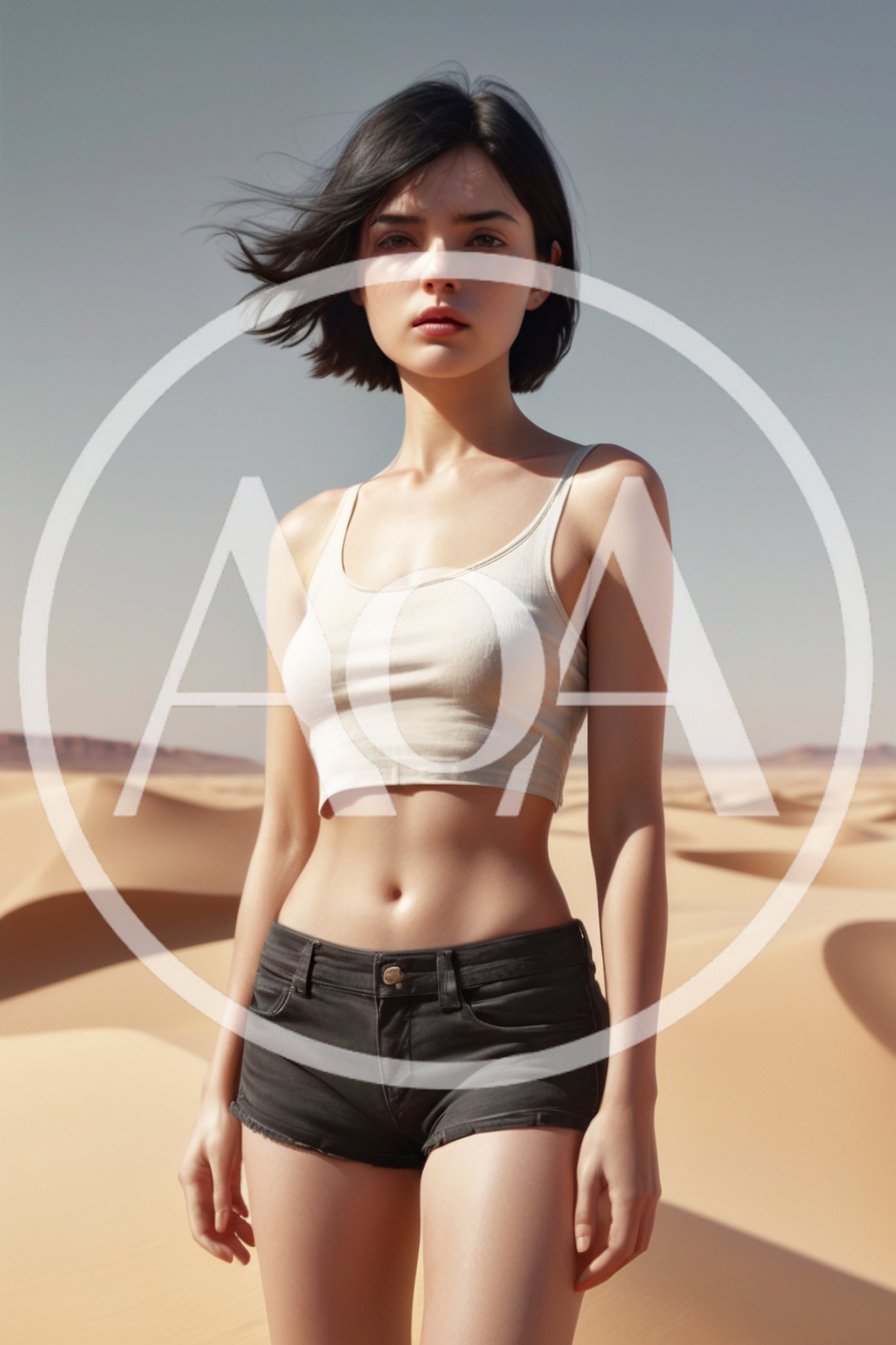 Young Woman Standing In The Middle Of A Desert