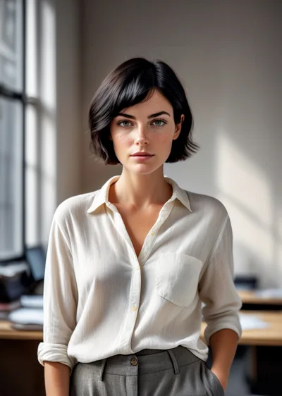 Professional Woman With Short Hair In Office Setting