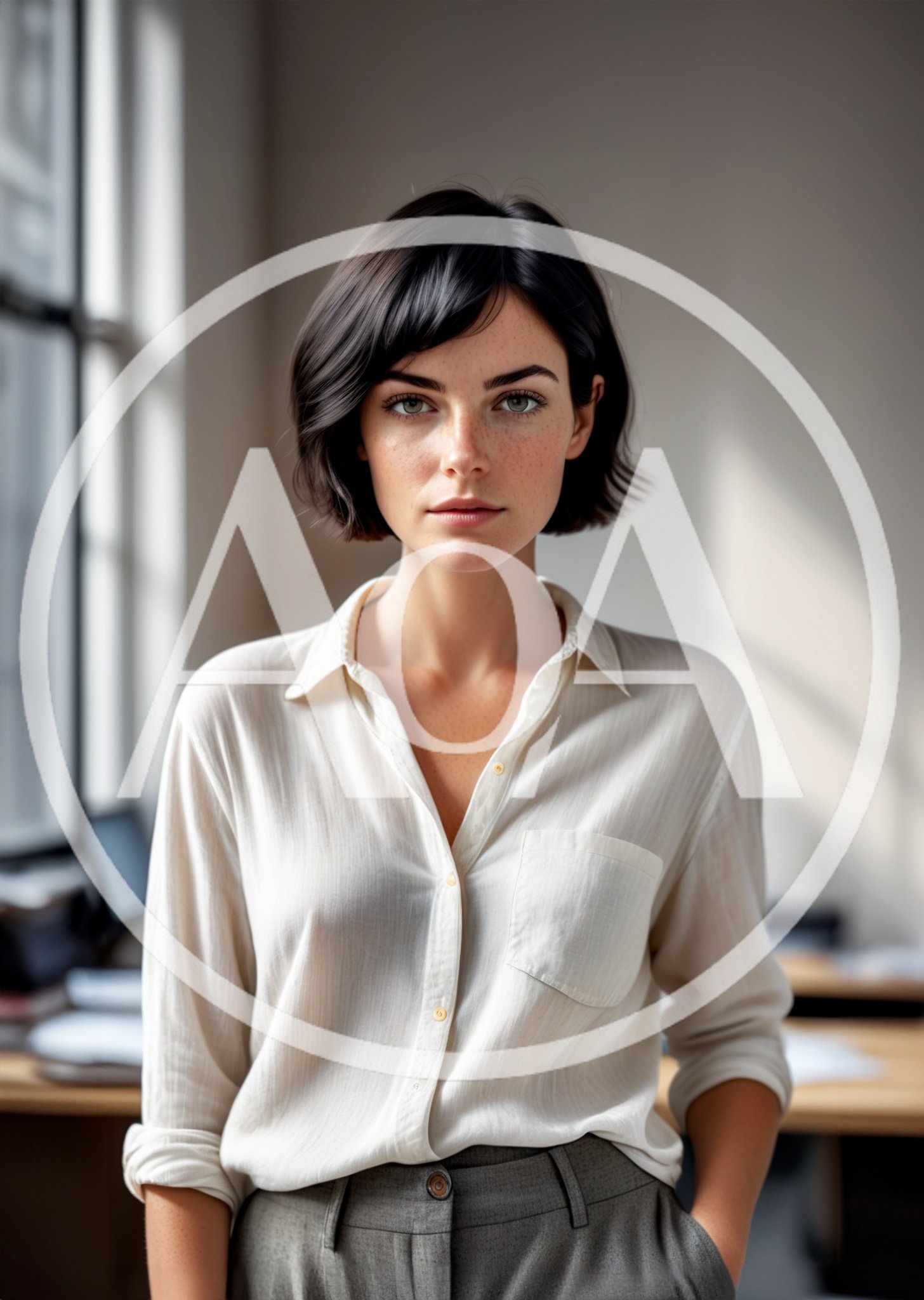 Professional Woman With Short Hair In Office Setting