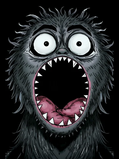 Furry Monster Face With Wide Open Mouth