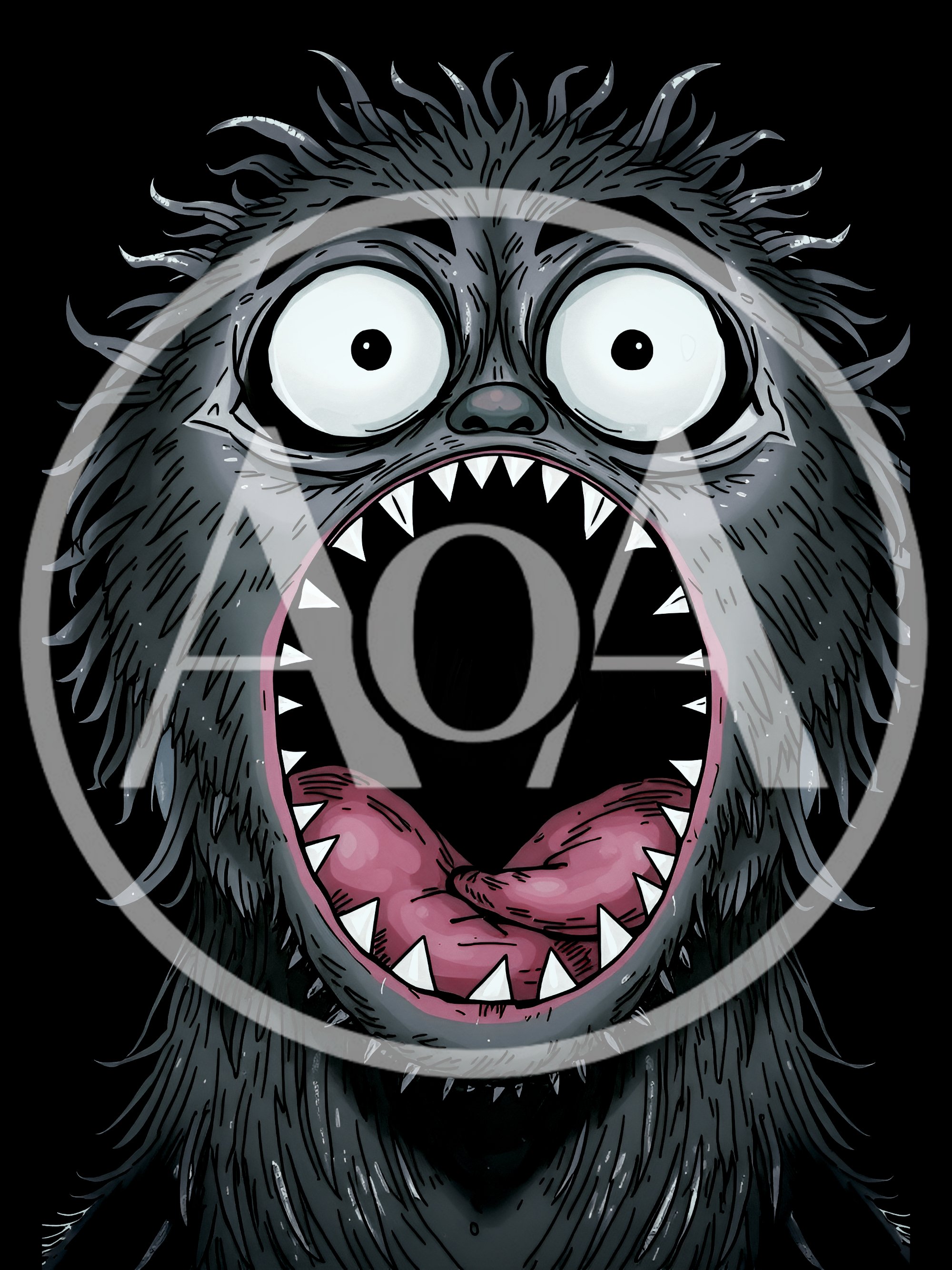 Furry Monster Face With Wide Open Mouth