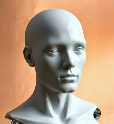 Glossy White Mannequin Head Against Warm Orange Background