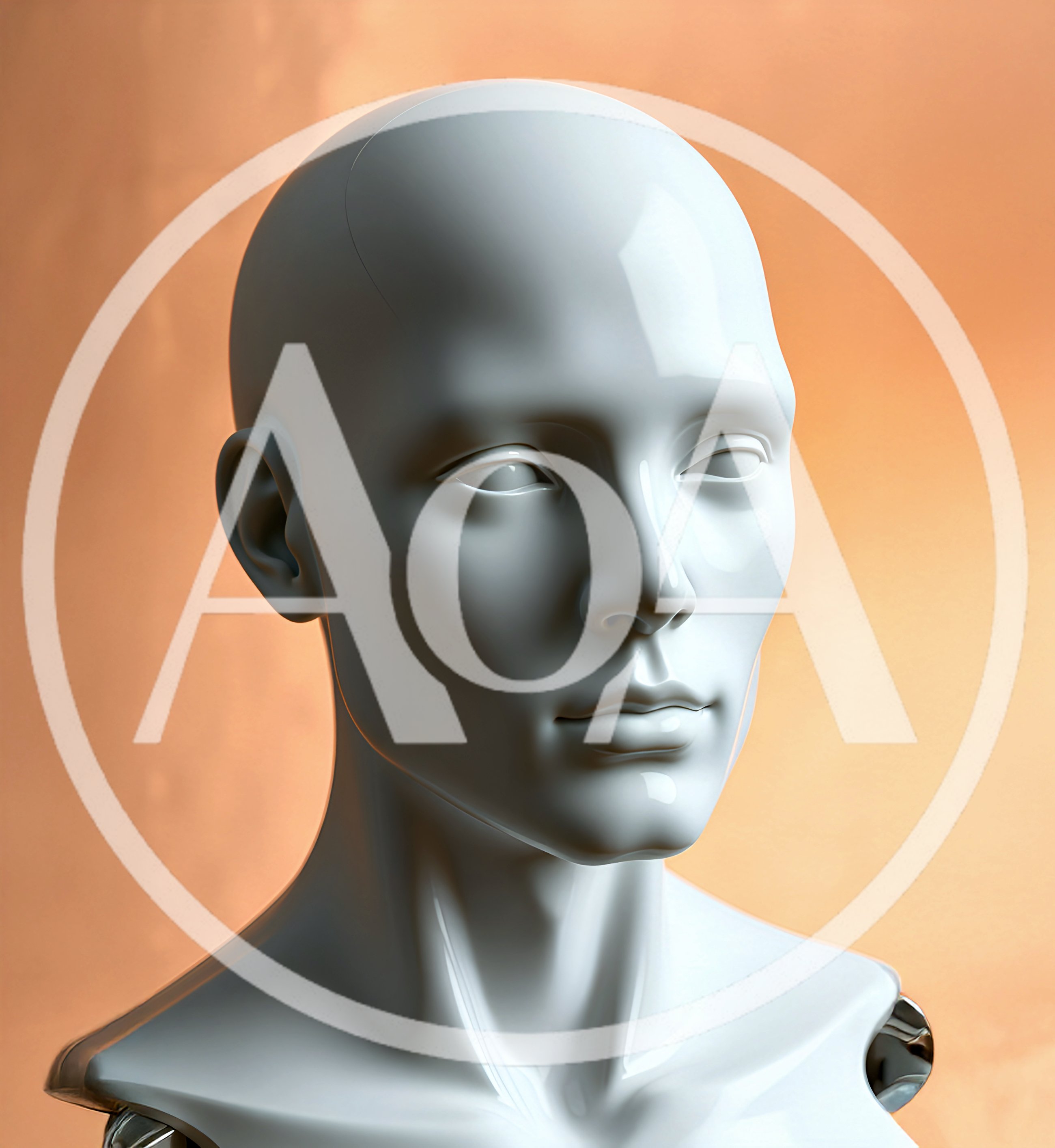 Glossy White Mannequin Head Against Warm Orange Background