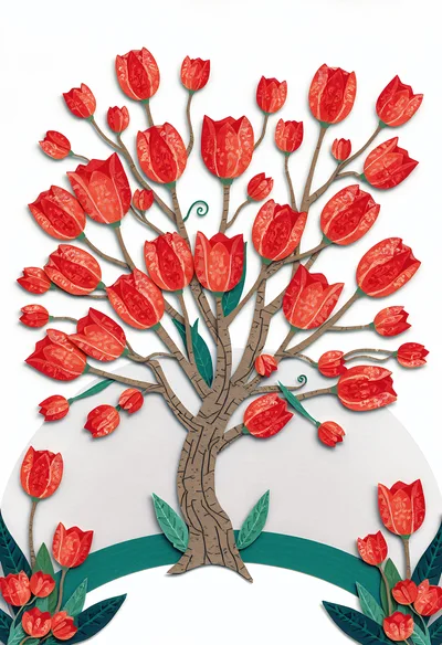 Paper Cutout Style Illustration Of A Tulip Tree