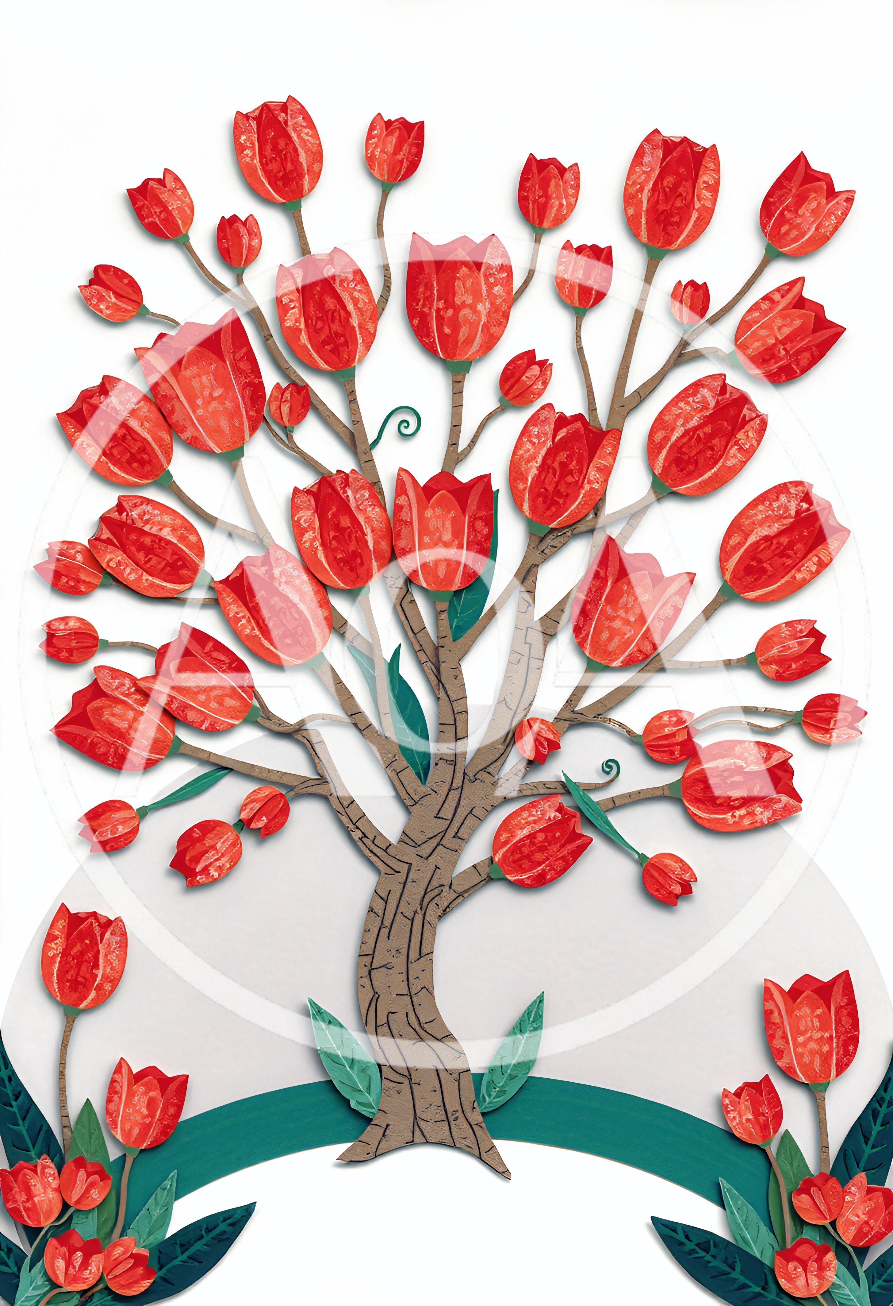 Paper Cutout Style Illustration Of A Tulip Tree