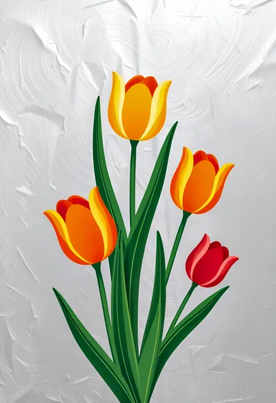 Stylized Illustration Of Four Vibrant Tulips