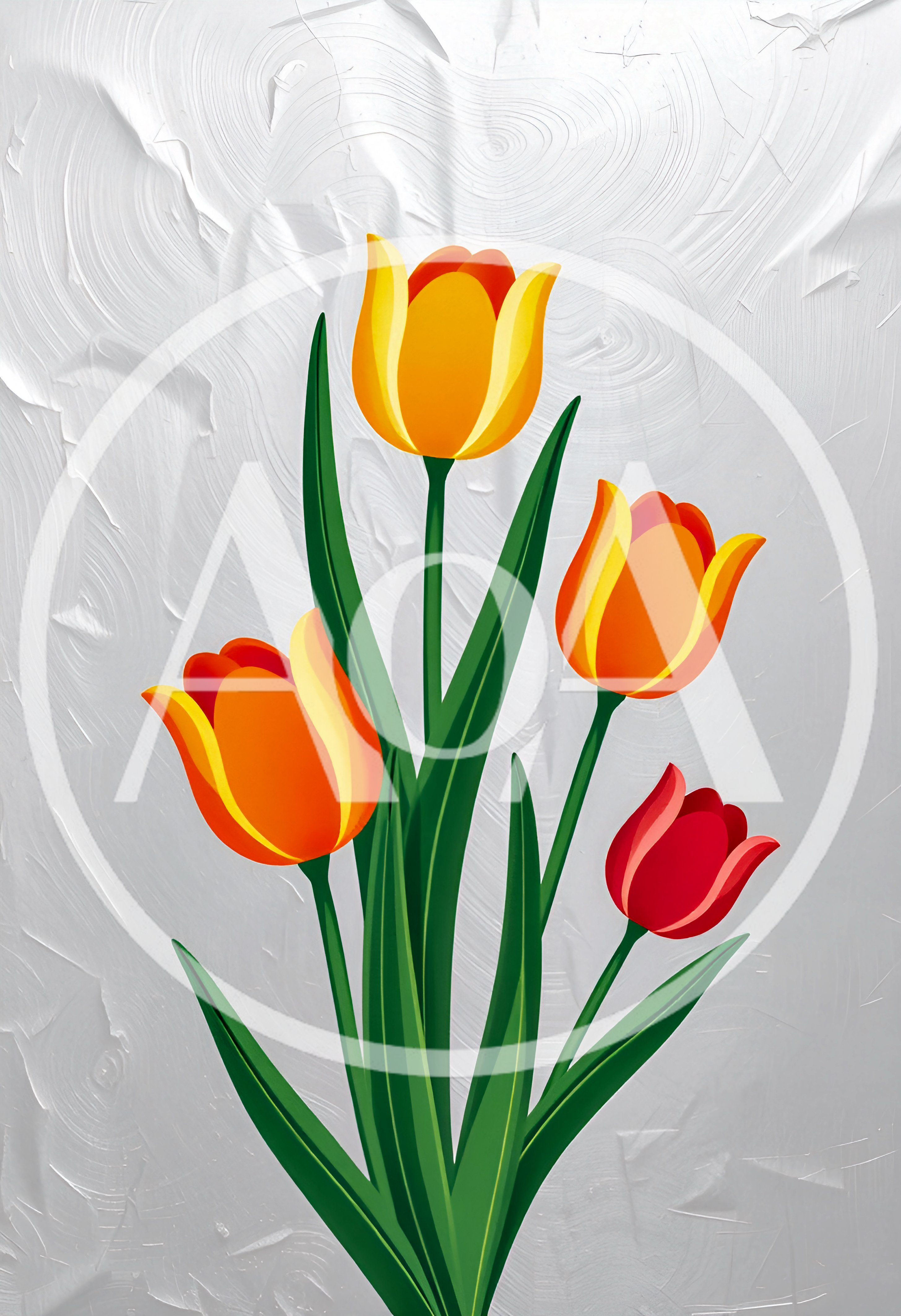 Stylized Illustration Of Four Vibrant Tulips