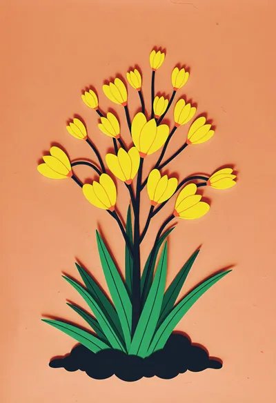 Paper Craft Yellow Flower Arrangement on Peach Background