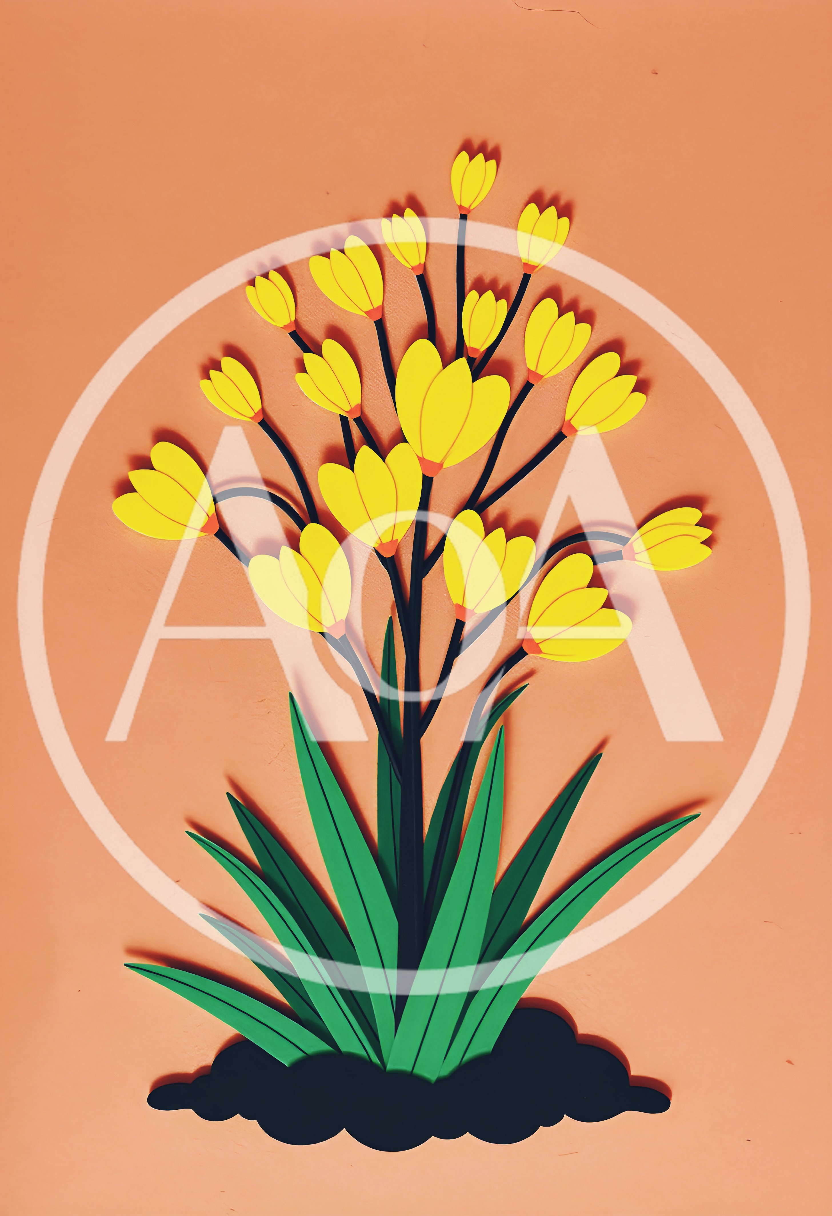 Paper Craft Yellow Flower Arrangement on Peach Background