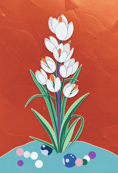 Stylized White Crocus Flowers Illustration