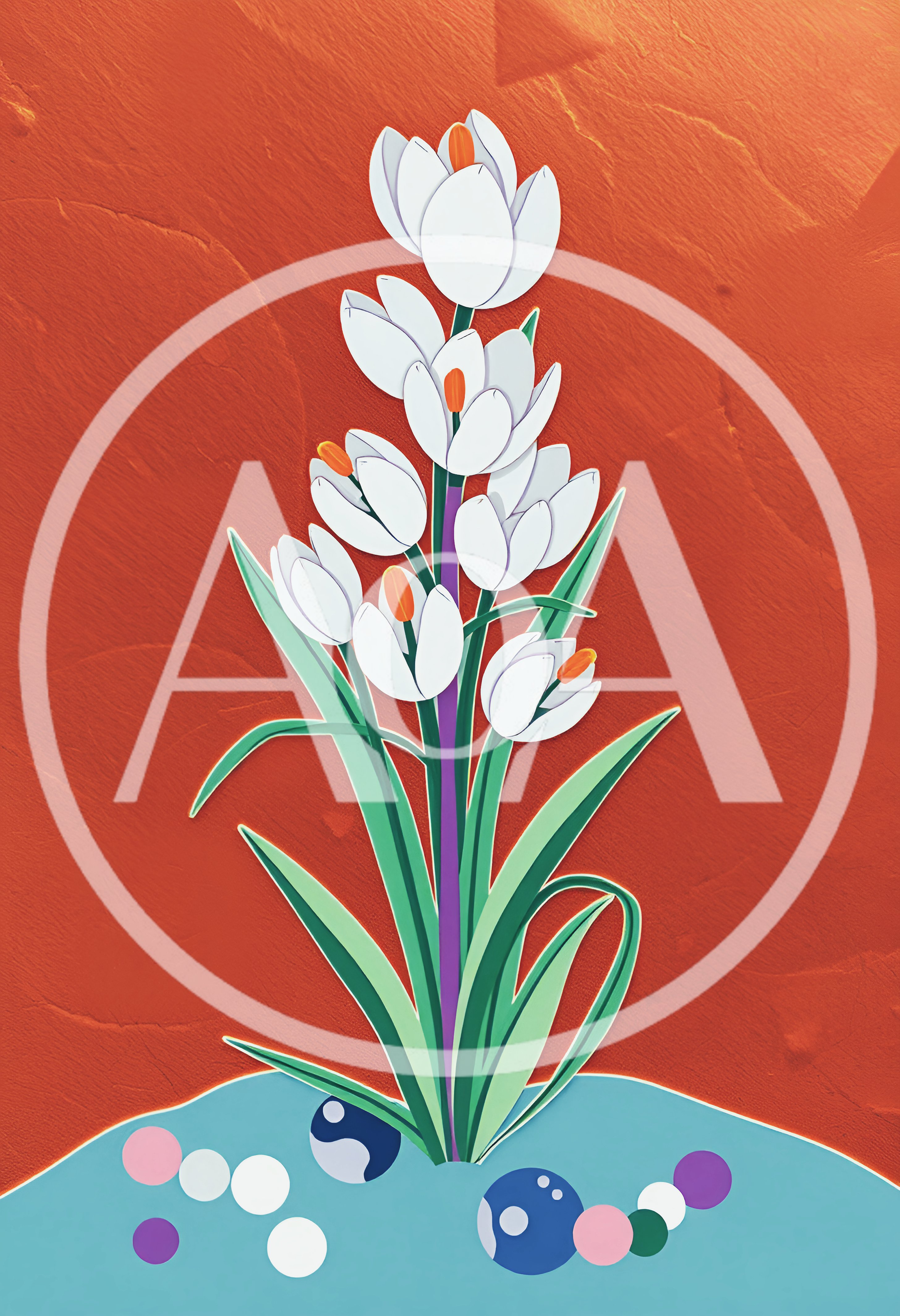 Stylized White Crocus Flowers Illustration