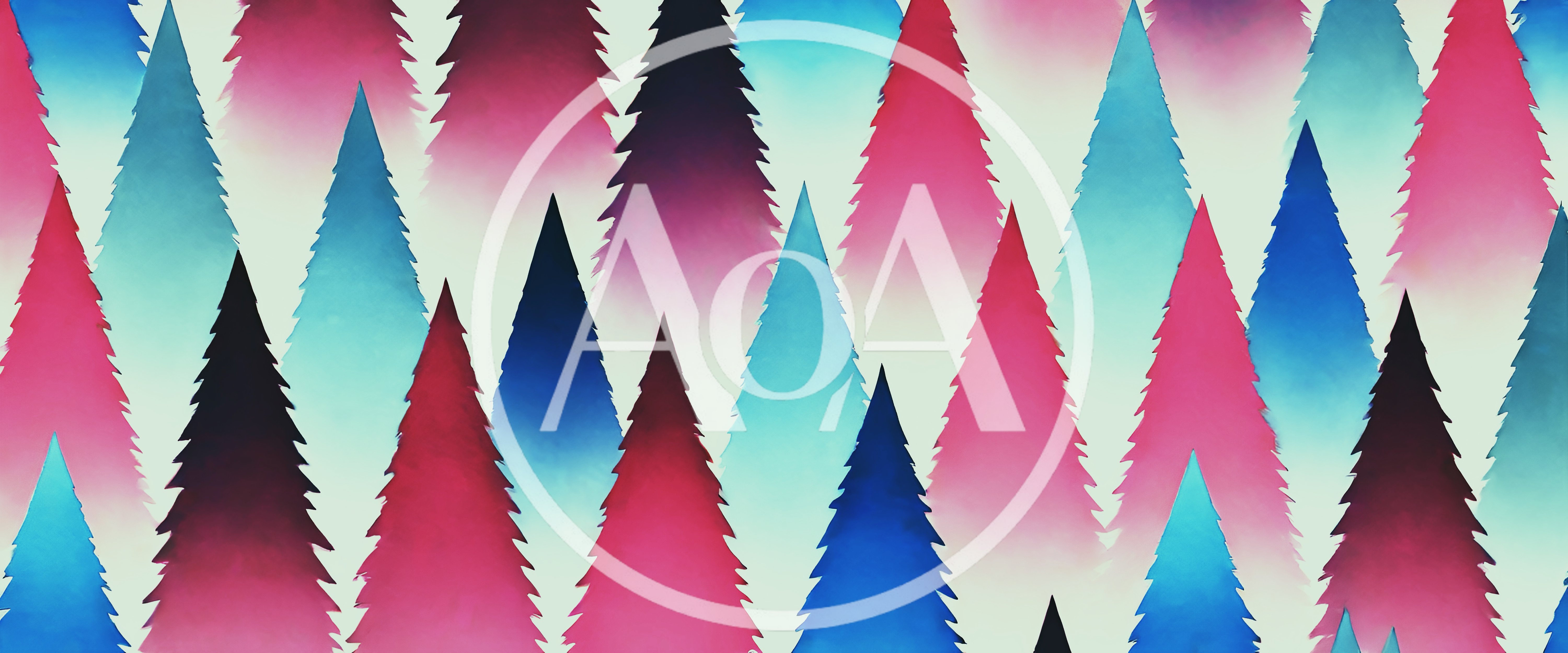 Abstract Watercolor Forest With Pink And Blue Pine Trees