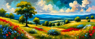 Impressionist Oil Painting Of A Vibrant Summer Landscape