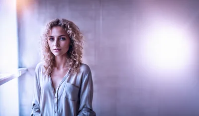 Portrait Of A Young Woman With Curly Blonde Hair