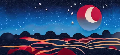 Stylized Paper Cutout Desert Landscape Under Night Sky