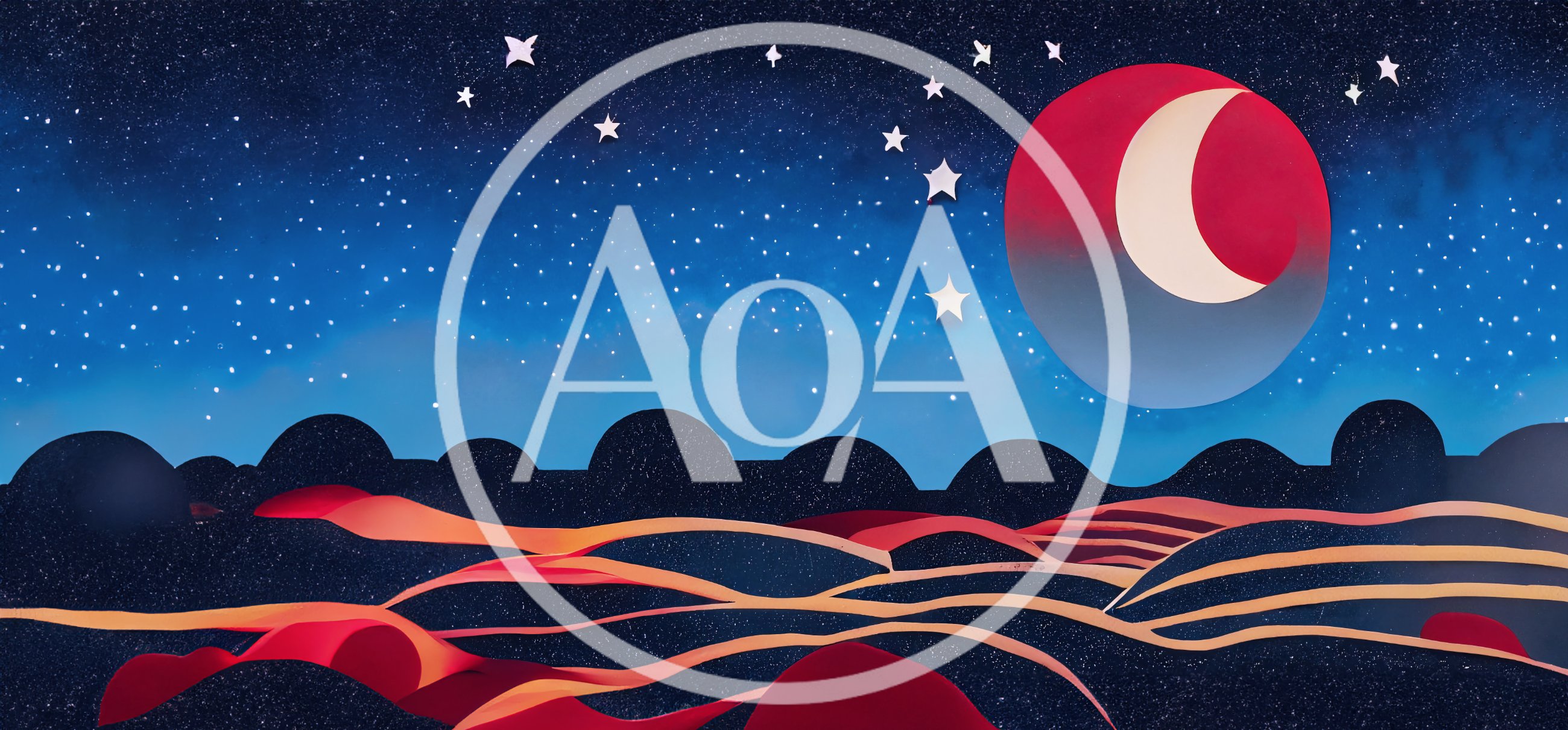 Stylized Paper Cutout Desert Landscape Under Night Sky