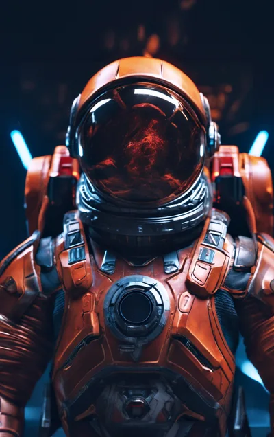 Futuristic Astronaut In Orange Space Suit