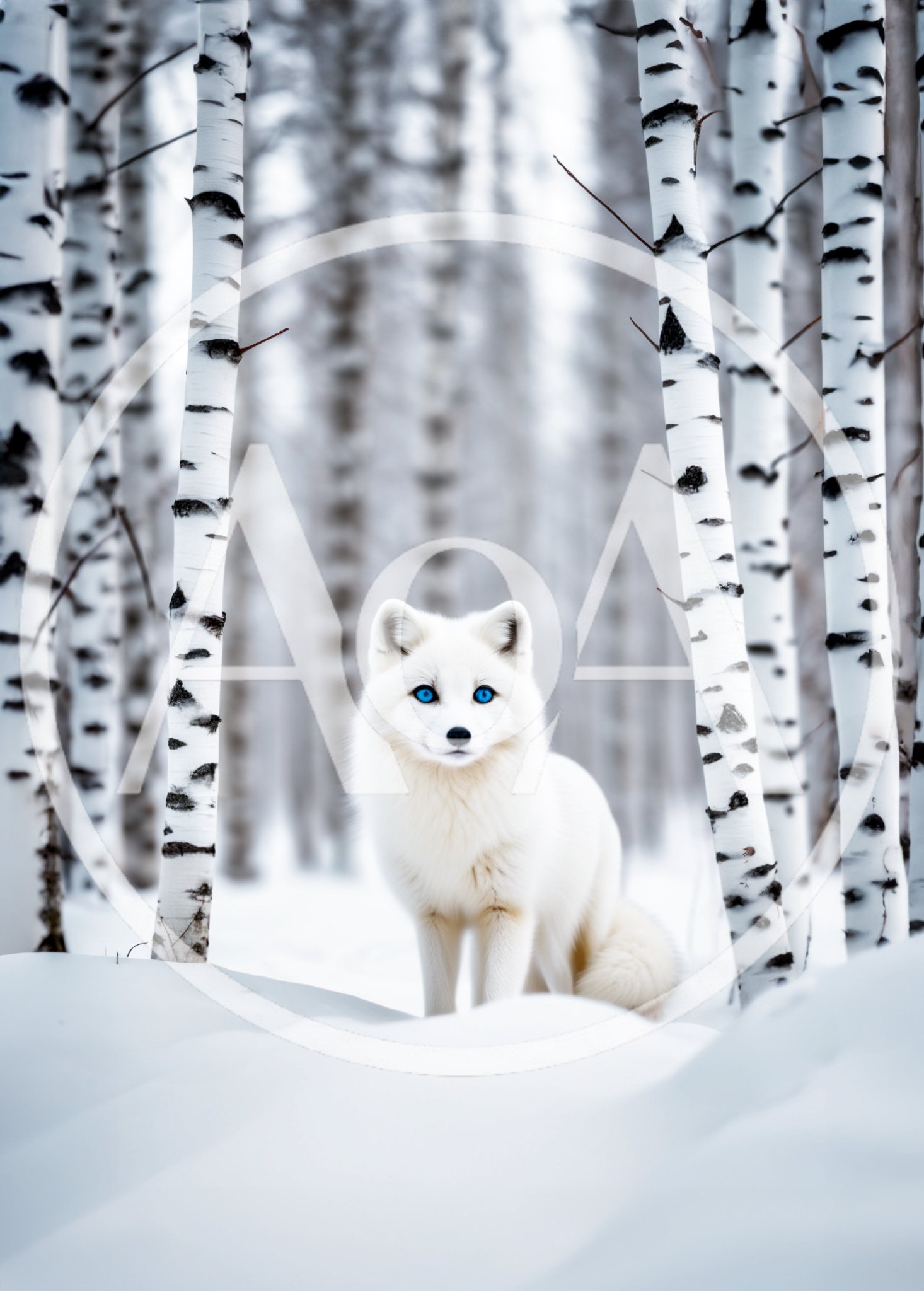 Arctic Fox Standing In A Snowy Birch Forest