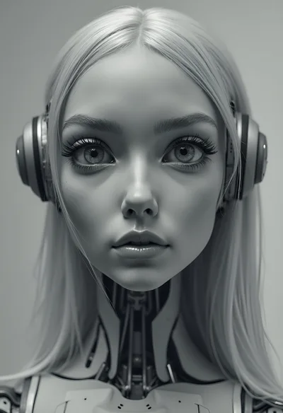 Portrait Of A Futuristic Android Woman With Headphones