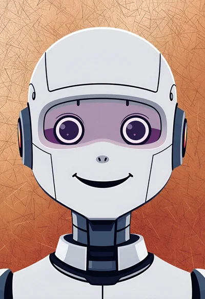Friendly White Robot Portrait With Smiling Expression