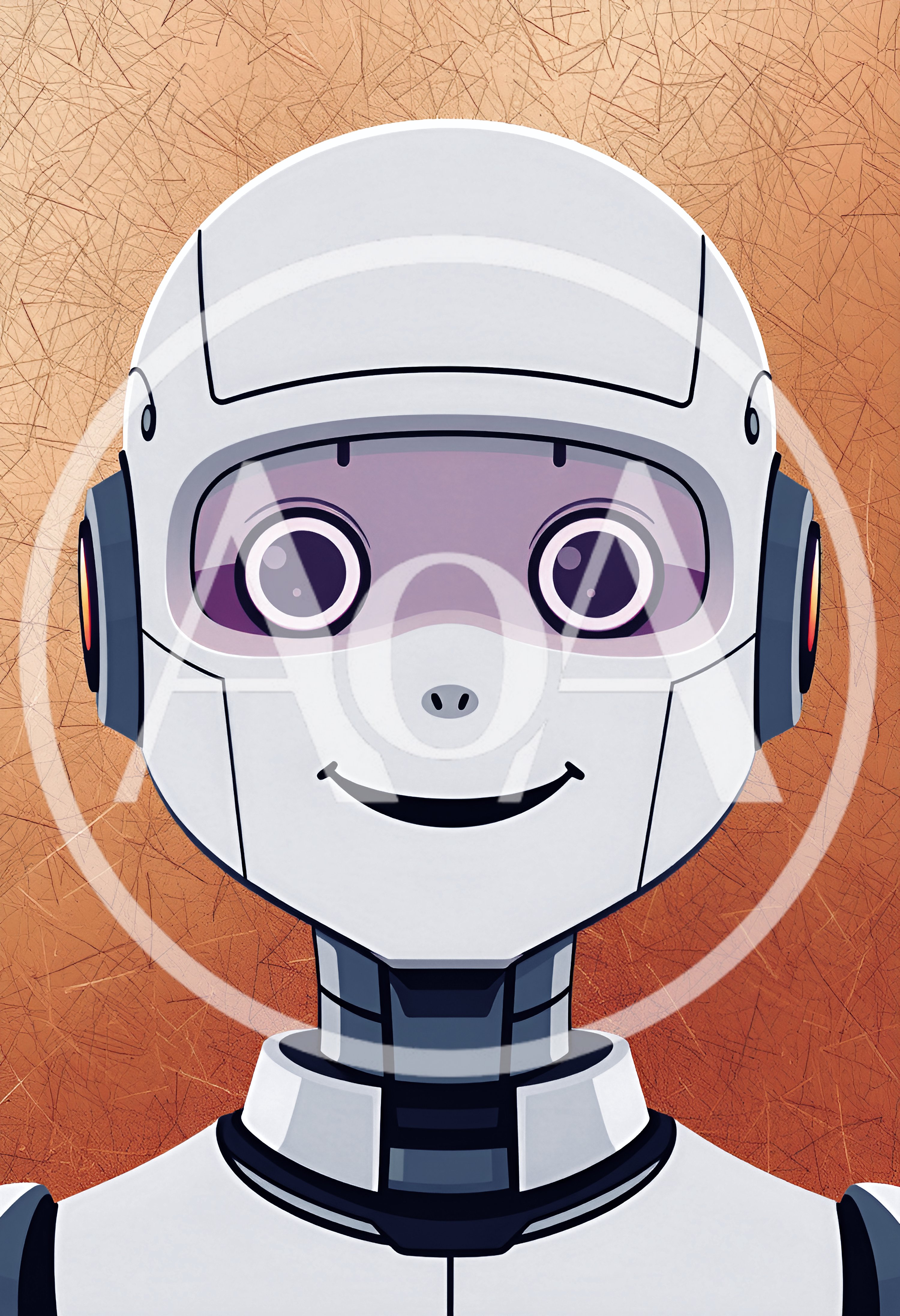 Friendly White Robot Portrait With Smiling Expression