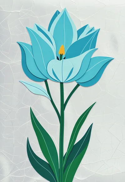 Paper Cutout Style Blue Tulip Illustration