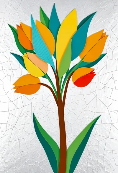 Paper Cutout Floral Art With Colorful Tulips