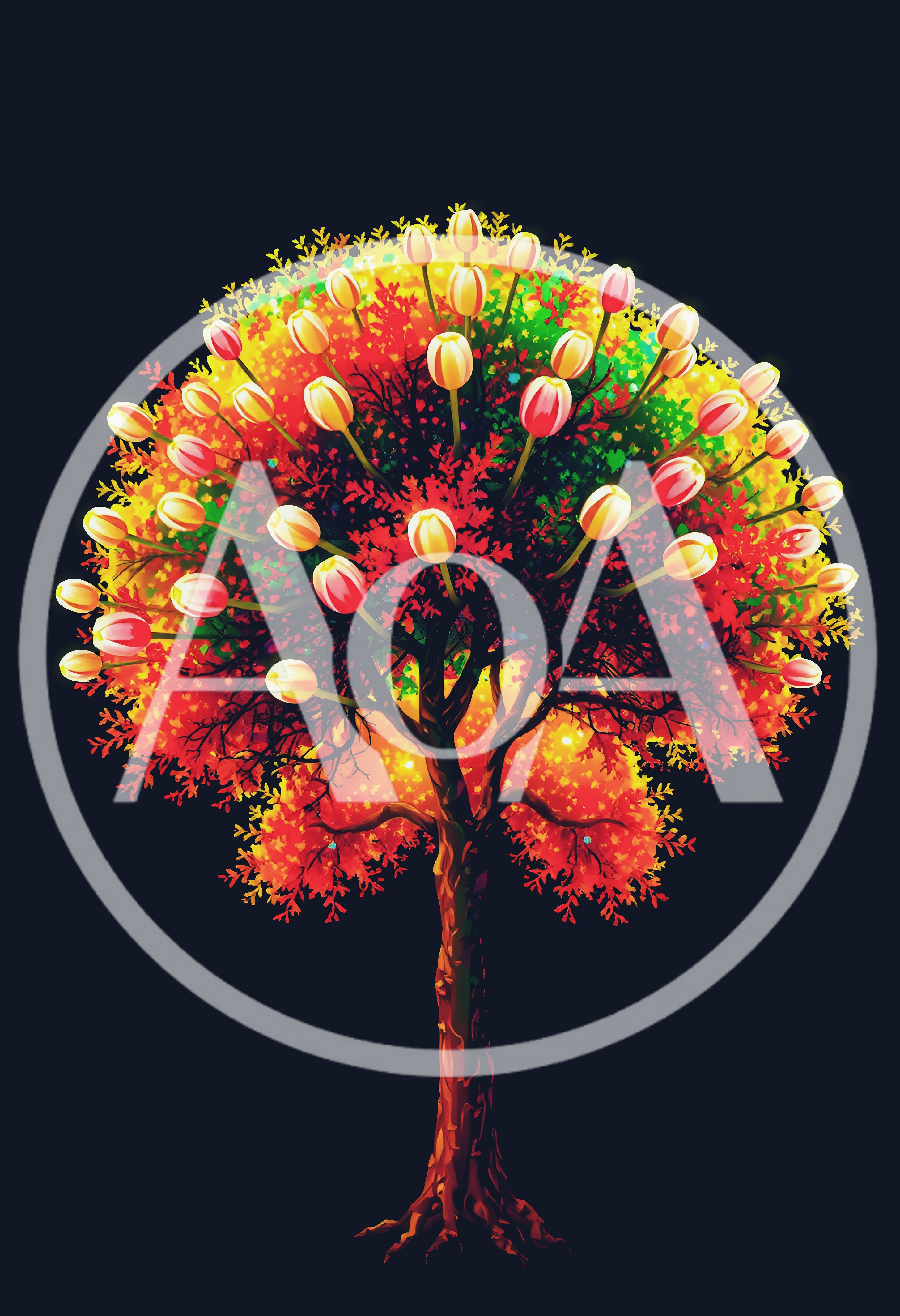 Surreal Tree With Vibrant Tulip Blossoms