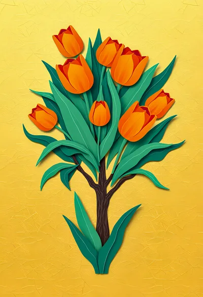 Paper Cutout Style Orange Tulip Bouquet Illustration
