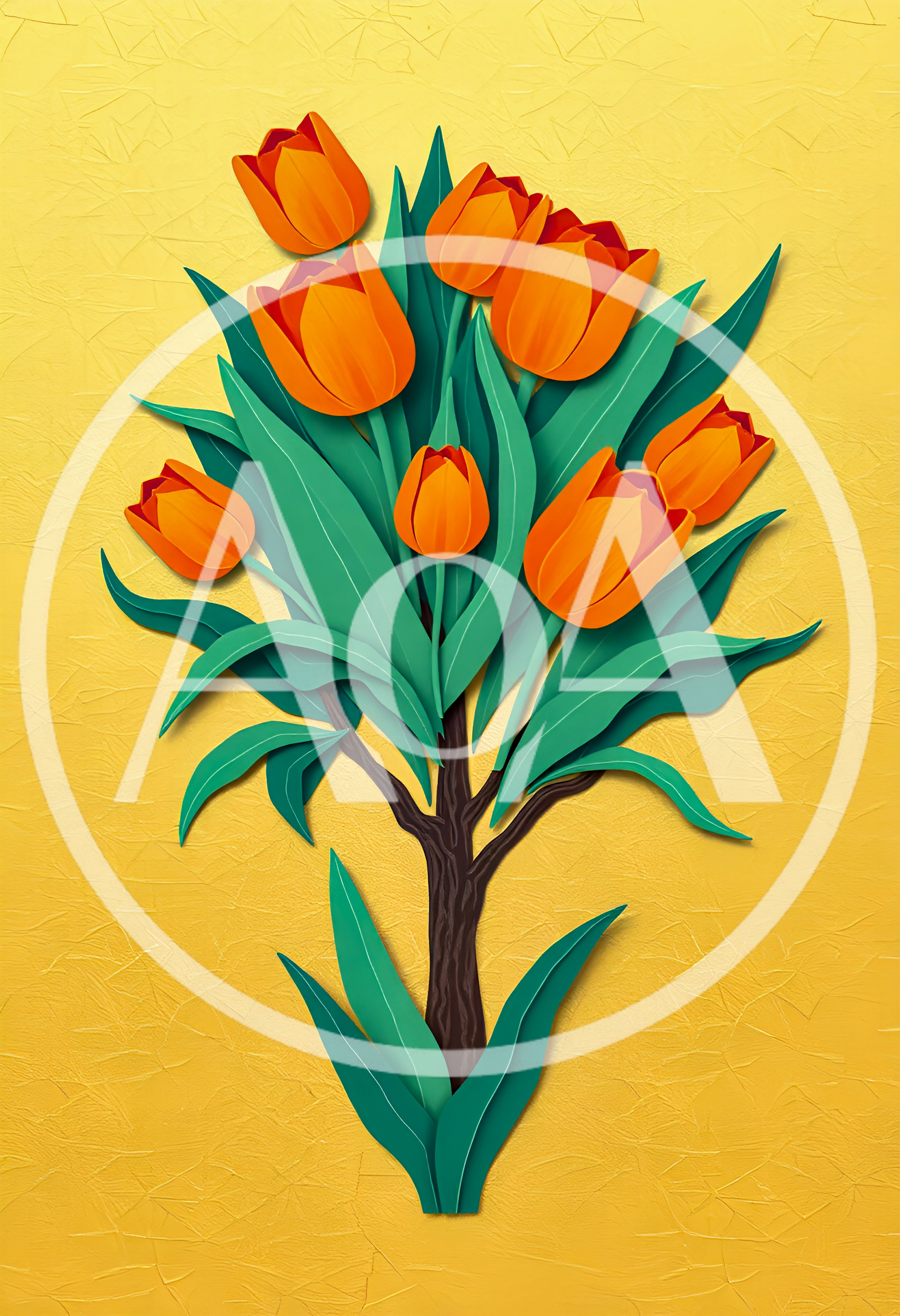 Paper Cutout Style Orange Tulip Bouquet Illustration