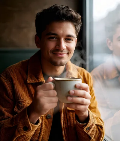 Young Man Holding A Steaming Coffee Cup